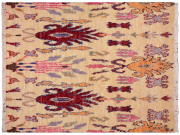 handmade Modern Moroccan Lt. Gold Red Hand Knotted RECTANGLE 100% WOOL area rug 5x7